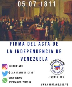 Lee más sobre el artículo DÍA DE LA INDEPENDENCIA DE VENZUELA 05 DE JULIO DE 1811