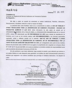Lee más sobre el artículo CONTRALORÍA SANITARIA ADVIERTE SOBRE USO DE LOS TÚNELES DE DESINFECCIÓN PARA EL COVID 19
