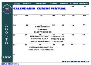 Lee más sobre el artículo CALENDARIO DE CURSOS AGOSTO 2020