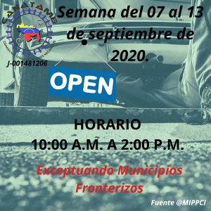 Lee más sobre el artículo HORARIO TALLERES MECÁNICOS SEMANA DE FLEXIBILIZACIÓN DEL 07 AL 13 DE SEPTIEMBRE DE 2020